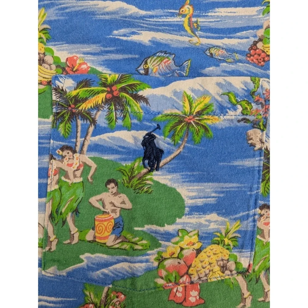 Ralph Lauren Polo Shirt Men's XL Blue Orange Hula Girl Hawaiian Island‎ Tropic
